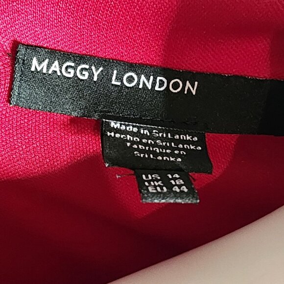 Maggy London Dress Womens Size 14 Solid Red Pullover Puff Sleeves Keyhole Neck - Picture 5 of 7